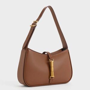 Charles & Keith Cesia Metallic Accent Shoulder Bag - Chocolate